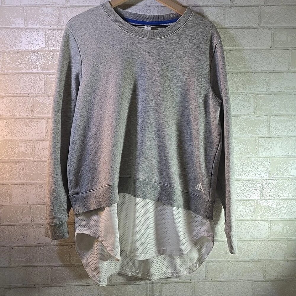 Women's Gray Adidas Crewneck Sweatshirt with White Mesh Bottom Size XL